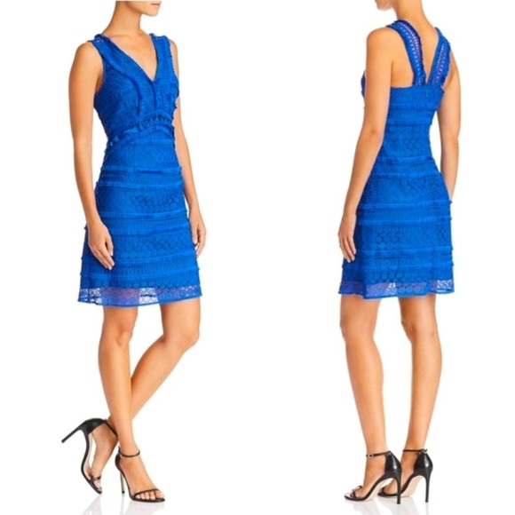Sam Edelman Cobalt Lace Fringe Dress sleeveless size 14 lined tassels NWT - Picture 1 of 15